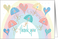 Hand Lettered Thank you for Shower Gift Umbrellas and Rainbow card