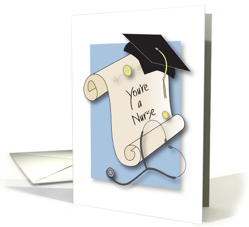 Graduation Congratulations for Nurse with Diploma and Stethoscope card
