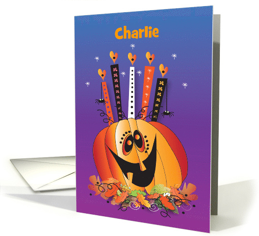 Birthday on Halloween with trio of Jack o' Lanterns and Cakes card