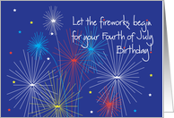 Birthday on Fourth of July with Fireworks and Stars card