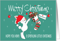 Christmas for Granddaughter Sparking Christmas Bunny Hanging Stocking card