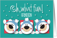 Christmas for Grandson Oh What Fun Trio of White Bears in Winter Hats card