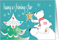 Christmas for Son Polar Bears Hang a Shining Star Decorating Tree card