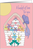 Mother’s Day from Pet Dog with White Basket of Flowers and Love card