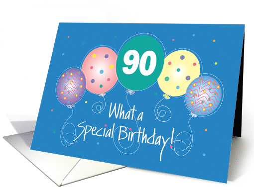 Birthday for 90 Year Old, with Five Bright Balloons and Confetti card