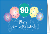 Birthday for 90 Year Old, with Five Bright Balloons and Confetti card