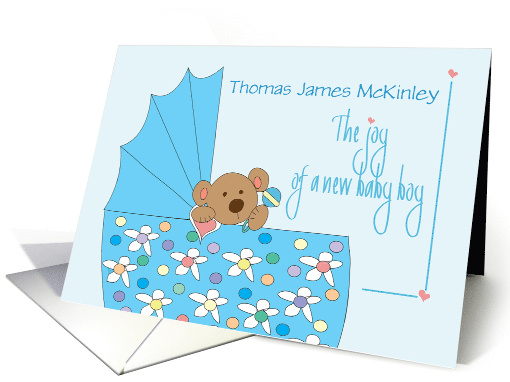 Baby Boy Congratulations, Baby Items Clothesline with Custom Name card