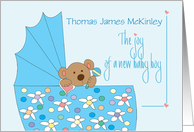 Baby Boy Congratulations, Baby Items Clothesline with Custom Name card