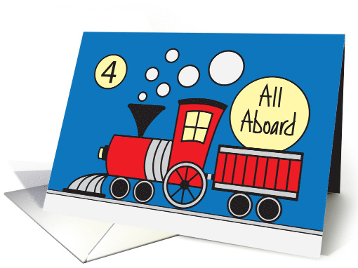 Invitation for Boy's 4th Birthday Party with Red Train and Engine card