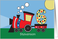 Birthday for 6th Birthday, Red and Engine Pulling a 6 with Custom Name card