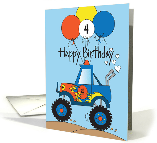 Hand Lettered Monster Truck Birthday for 4 Year Old Boy... (1069387)