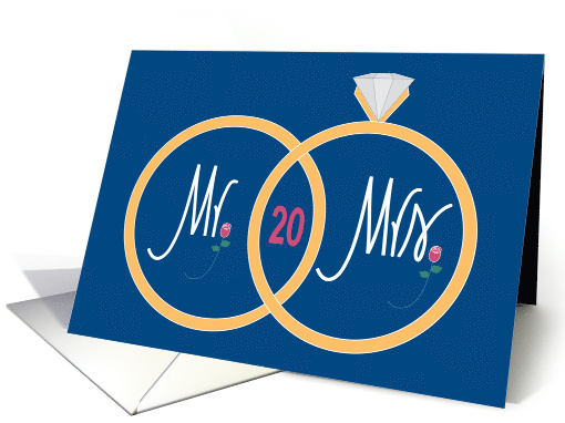 20th Wedding Anniversary, Overlapping Rings and Roses card (1070609)