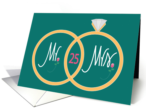 25th Wedding Anniversary, Overlapping Rings and Roses card (1070645)