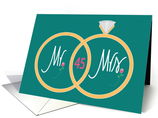 45th Wedding Anniversary, Overlapping Rings and Roses card (1070659)