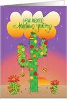 New Mexico Christmas Greetings, Saguaro with Ornaments & Sunset card