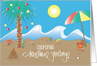 Hand Lettered California Christmas Greetings, Decorated Beach card