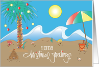 Florida Christmas Greetings, Ornament Decorated Beach Palm Tree card