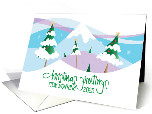 Montana Christmas Greetings 2025 Snow covered Mountain and Trees card