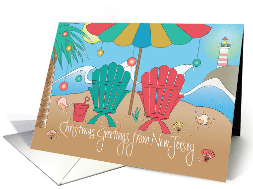 Hand Lettered New Jersey Holiday Greetings, Beach Chairs... (1072349)