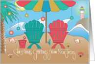 Hand Lettered New Jersey Holiday Greetings, Beach Chairs & Lighthouse card