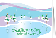 Holiday Greetings Minnesota 2024 Snowy Trees Reflected in Icy Lake card
