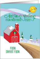 Christmas Greetings from Nebraska Red Farm Barn and Decorated Trees card