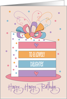 Hand Lettered Birthday Lovely Daughter Rainbow Birthday Cake and Bow card