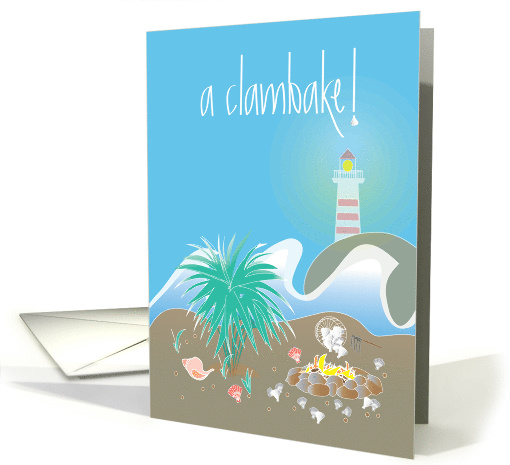 Clam Bake Party Invitation Seaside with Lighthouse and Clambake card