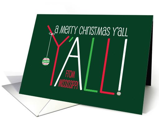 Hand Lettered Christmas Y'All from Mississippi & Striped Ornament card