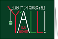 Hand Lettered Christmas Y’All from Mississippi & Striped Ornament card