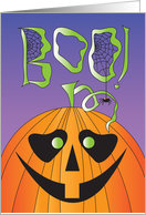 Halloween Pumpkin with Slimy Green Boo, Spider and Webs card