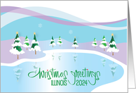 Christmas Greetings Illinois 2024 Snowy Trees Reflected in Icy Lake card