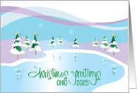 Christmas Greetings from Ohio 2025 Snowy Trees Reflected in Lake card