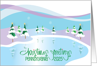 Christmas Greetings Pennsylvania 2024 Snowy Pines Reflected in Lake card