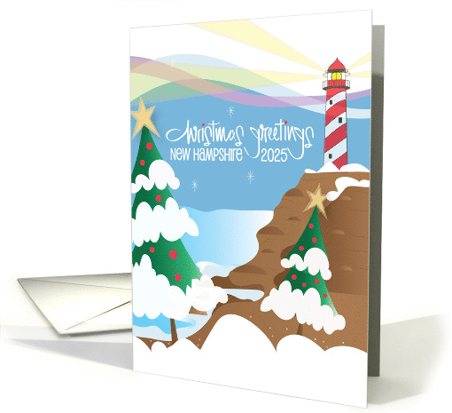 New Hampshire Christmas Greetings 2025 with Candy Cane Lighthouse card