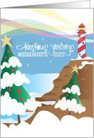 Massachusetts Christmas Greetings 2025 with Candy Cane Lighthouse card