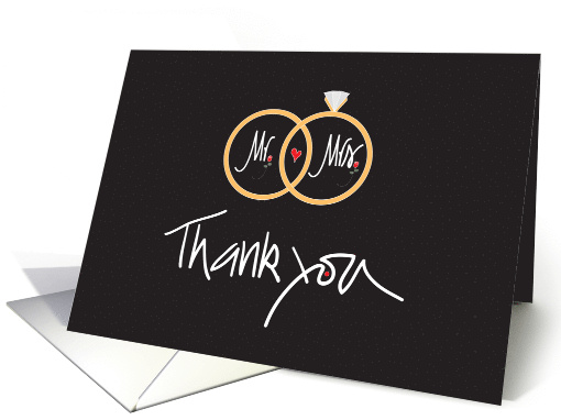 Hand Lettered Thank you for the Wedding Gift, with Rings & Heart card