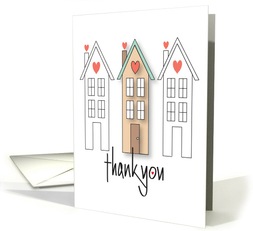 Hand Lettered Thank you from Realtor Trio of Houses with Hearts card