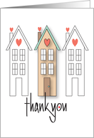 Hand Lettered Thank you from Realtor Trio of Houses with Hearts card