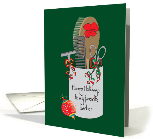 Christmas for Barber, Barber's Jar with Scissors & Ribbons card