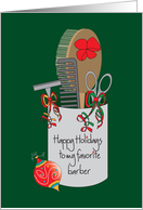 Christmas for Barber, Barber’s Jar with Scissors & Ribbons card