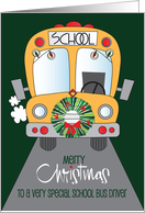 Hand Lettered Christmas to Bus Driver School Bus with Stylized Wreath card