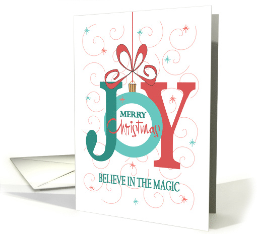 Hand Lettered Joy Ornament Believe in the Magic, with Red Bow card