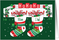 Christmas for Mom and Dad Ho Ho Ho Mantle with Decorated Stockings card