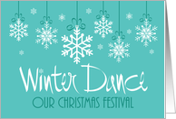 Hand Lettered Teal Winter Christmas Dance Invitation with Snowflakes card