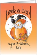 First Halloween Peek-a-Boo for Niece Mouse in Witch’s Hat and Pumpkin card