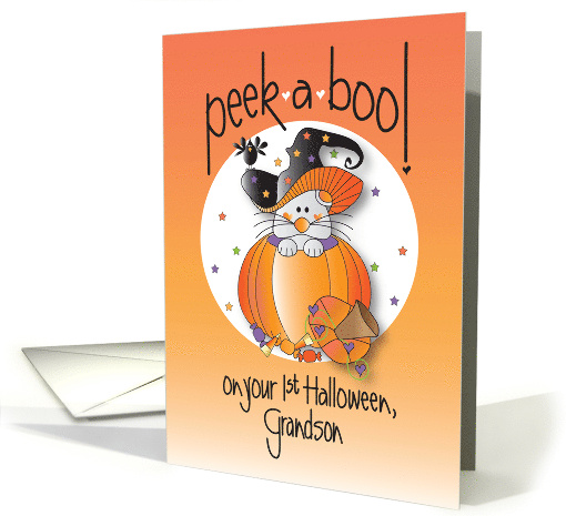 First Halloween Peek-a-Boo for Grandson Mouse in Witch's Hat card