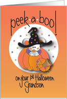 First Halloween Peek-a-Boo for Grandson Mouse in Witch’s Hat card