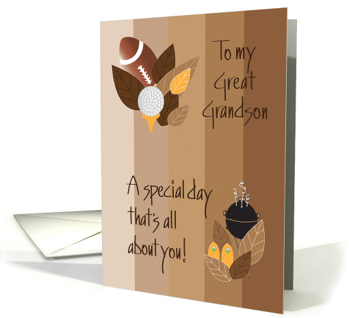 Father's Day for Great Grandson, Golf, Skiis & Grill with leaves card