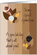 Father’s Day for Great Grandson, Golf, Skiis & Grill with leaves card